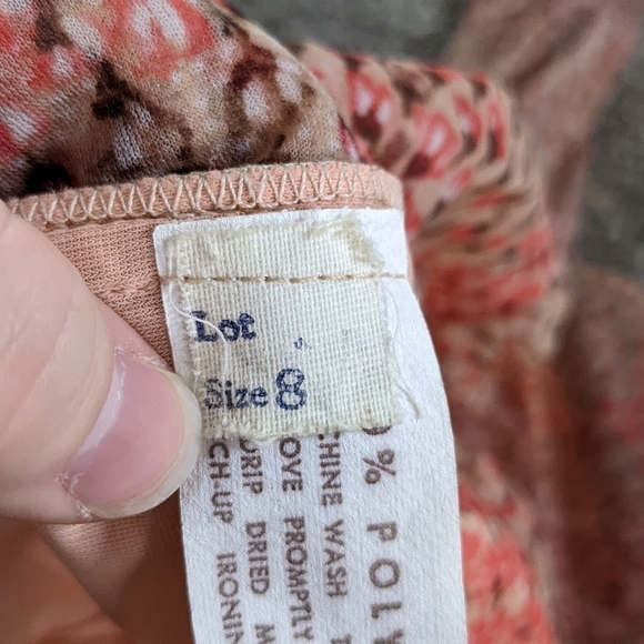 Vintage Liz Roberts peach floral tie neck dress 8 - Picture 5 of 8